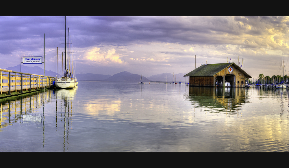 Seebruck Dampfersteg Chiemsee am Abend