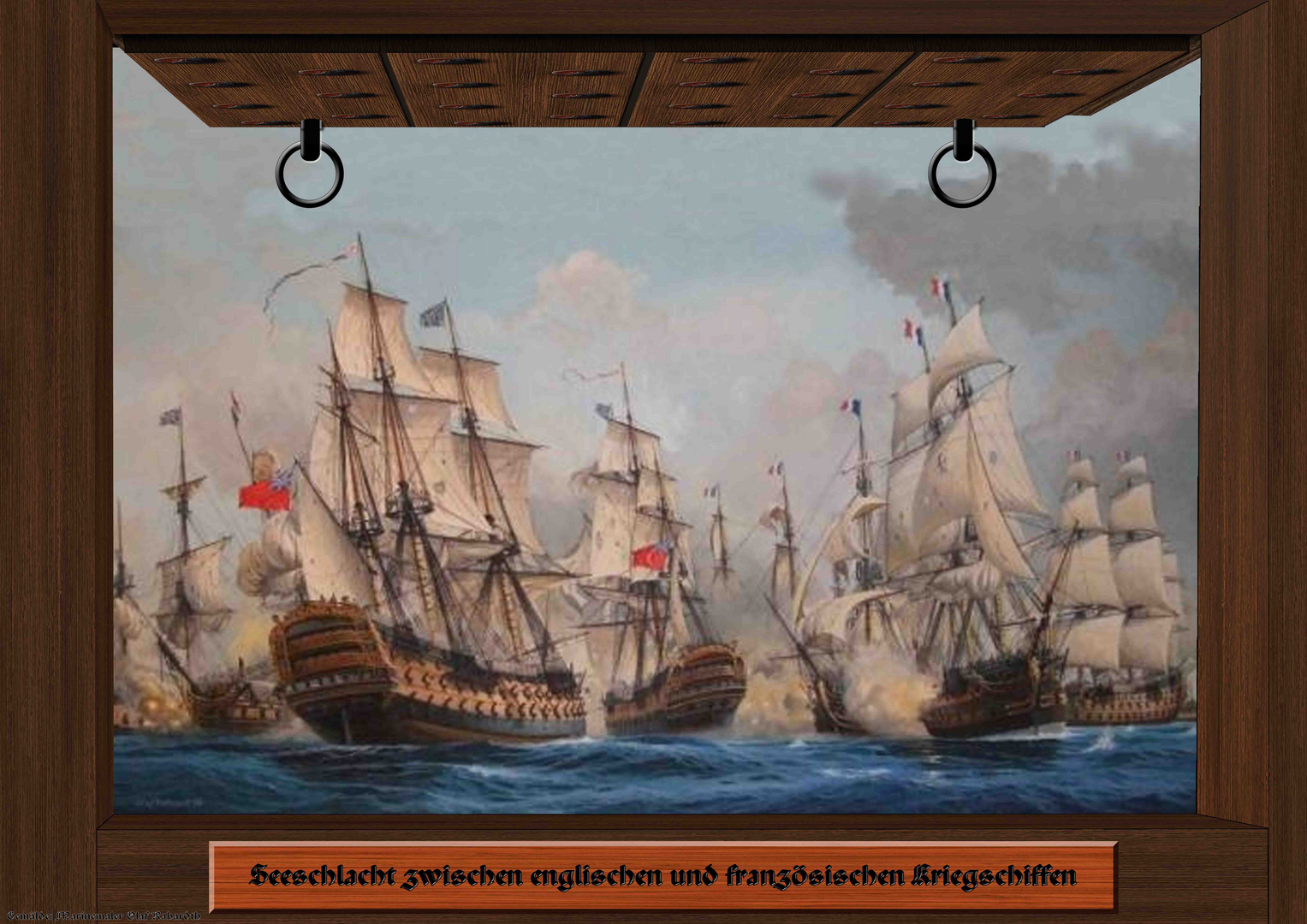 Seeschlacht zwischen englischen und französischen Segelkriegsschiffen im 18. Jh.