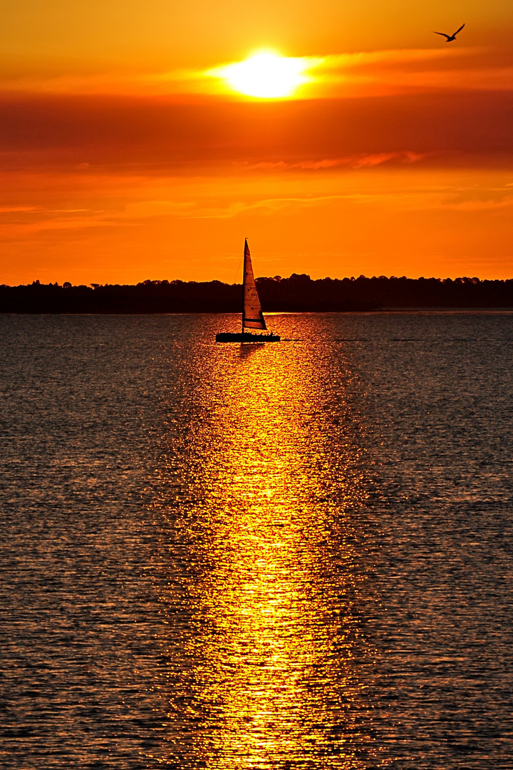 Segelboot bei Sonnenuntergang