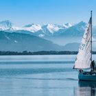 Segelboot mit Blick auf die Alpen