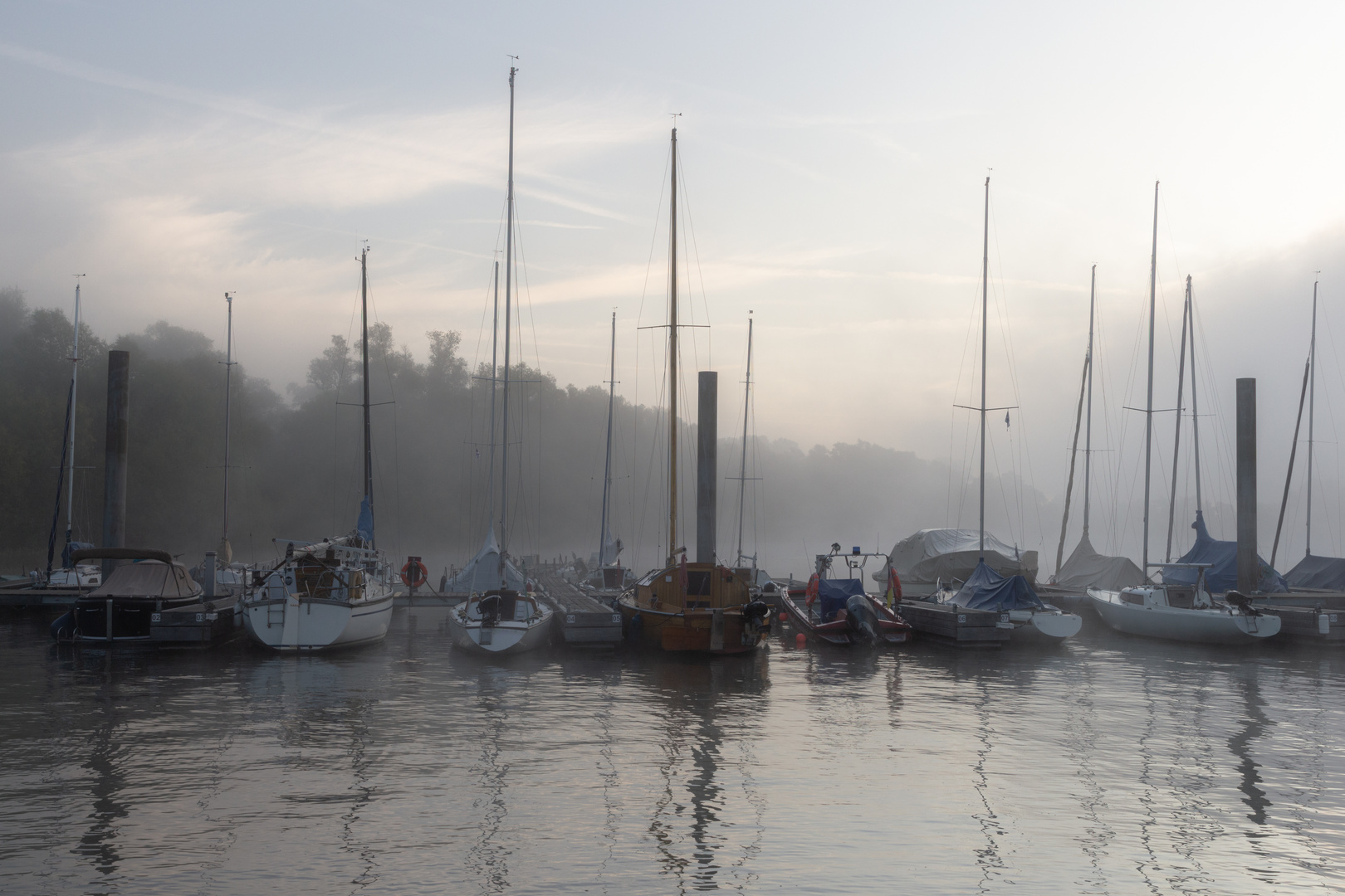 Segelhafen im Morgennebel