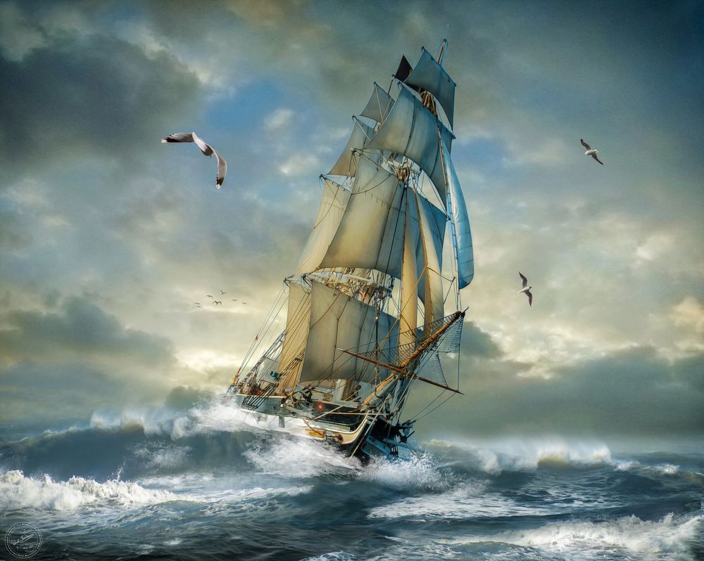 Segelschiff in voller Fahrt Foto & Bild | art, surreal, composing