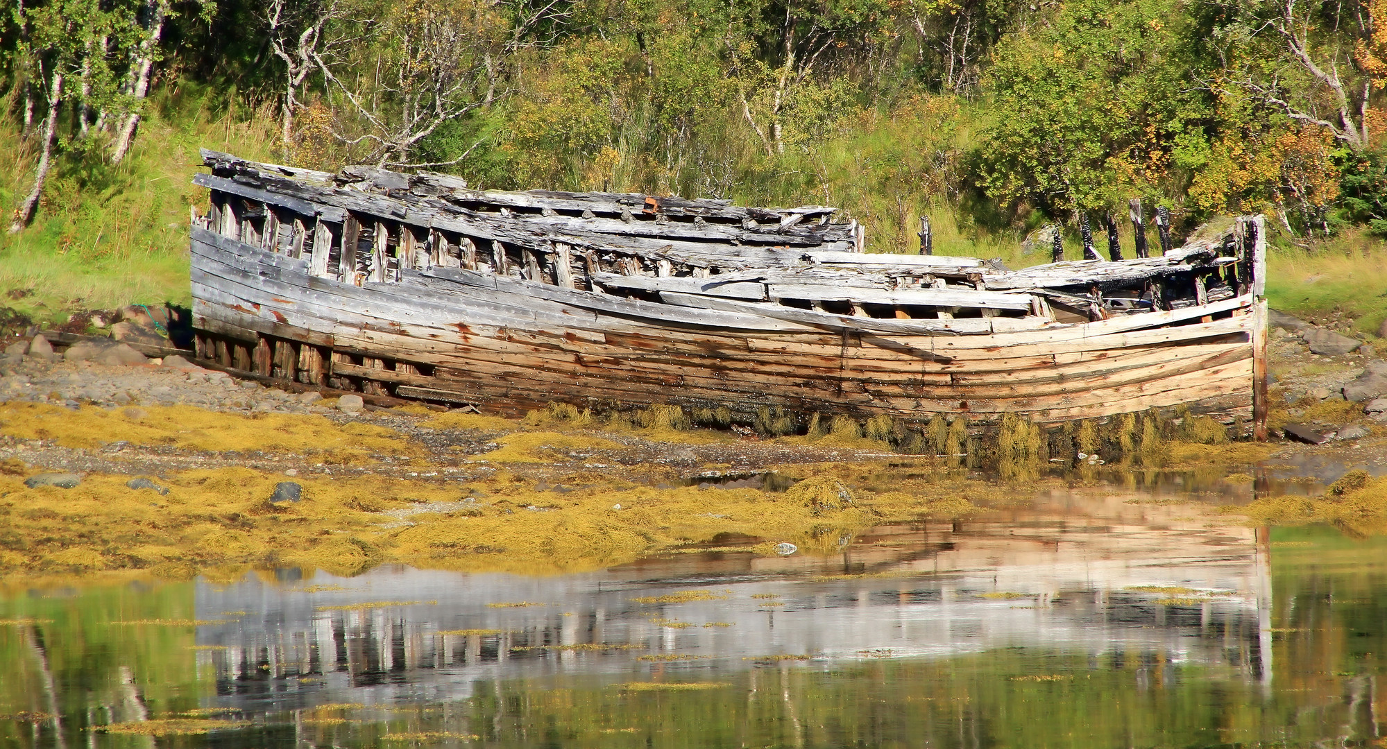 sehr altes Fischerboot in der Bucht von Sildpollnes / Norwegen