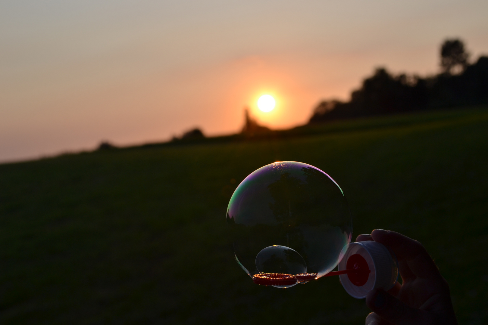 Seifenblase im Sonnenuntergang