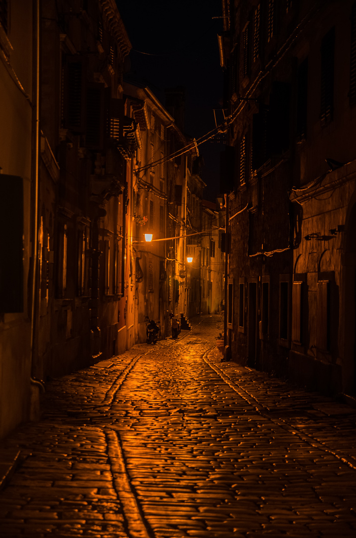 Seiten gasse in Rovinj, bei Nacht