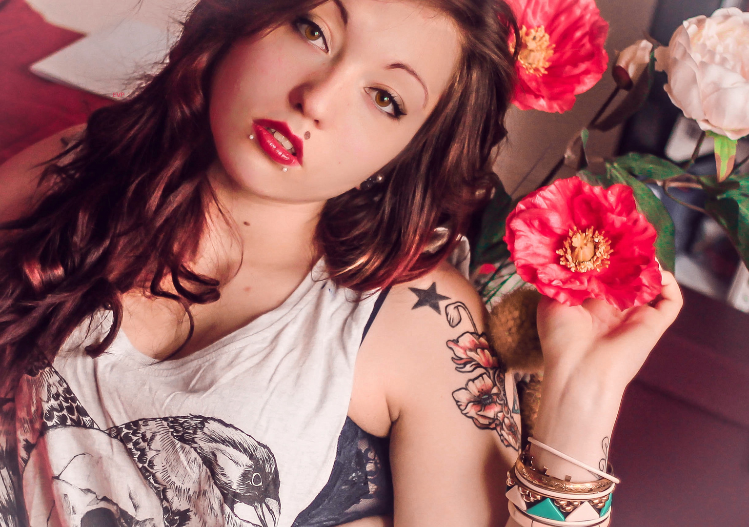 Selfportrait and poppies