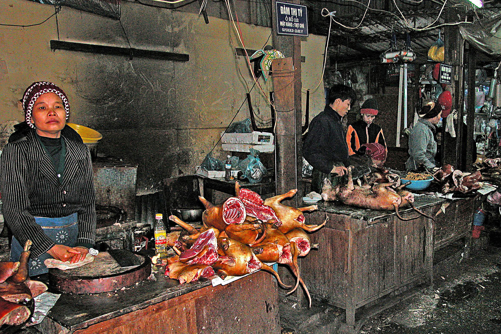 Selling dog meat at the market