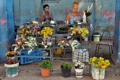 Selling flowers in Havana China Town Barrio Chino