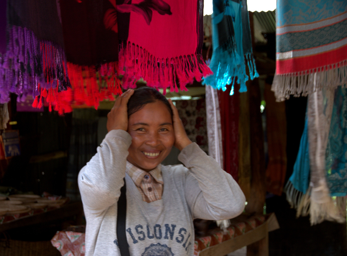 Selling Scarfs in Cambodia