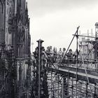 Seminarteilnehmer am Aufzug Nordseite des Kölner Doms (1986)