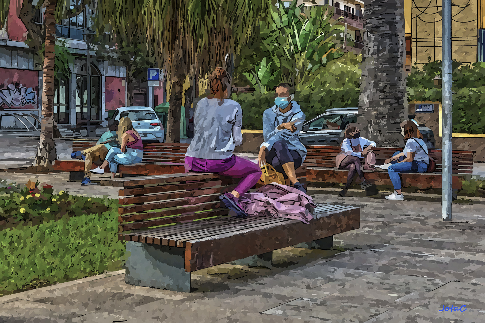 Sentadas en conversacion