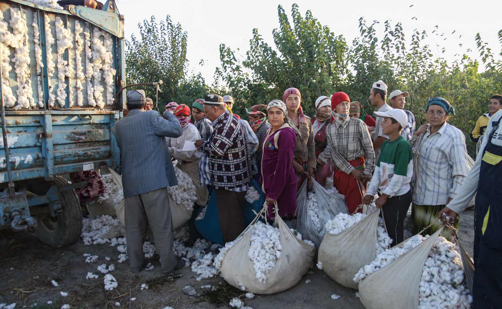 SEPTEMBER: BAUMWOLLPFLÜCKER IN USBEKISTAN BEIM WÄGEN DER ERNTE