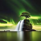 Serie grüner Baum- Baum mit Wasserfall
