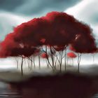 Serie roter Baum-im Nebel