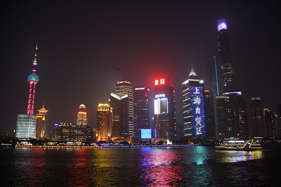 Shanghai mit Blick auf Pudong und Möve (?)