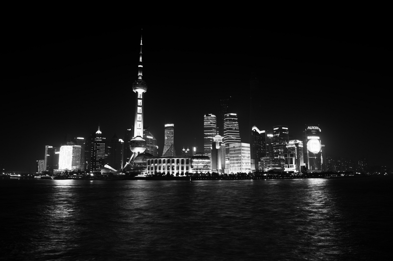 Shanghai Skyline in black and light