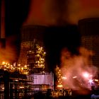 Shell refinery at night