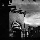 Shopping center at dusk