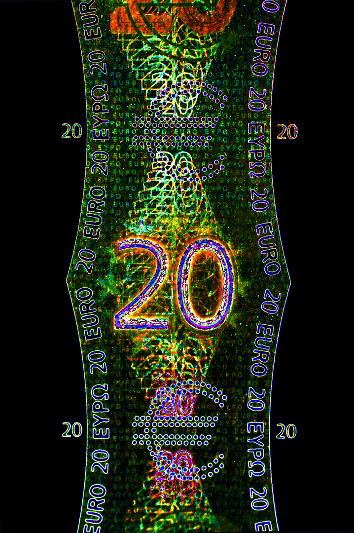 Sicherheitsstreifen eines 20 Euroscheins digital polarisiert