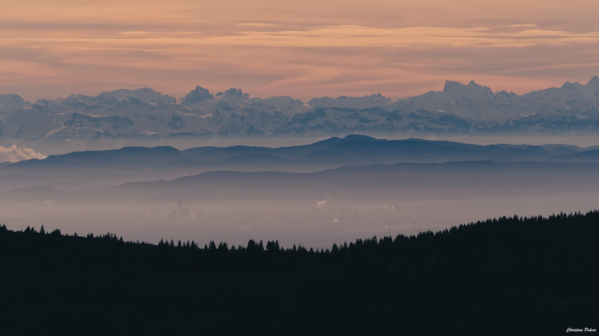 Sicht vom Hohneck Richtung Schweizer Alpen