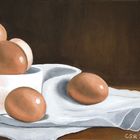 Sieben gekochte Eier - Stillleben in Öl gemalt