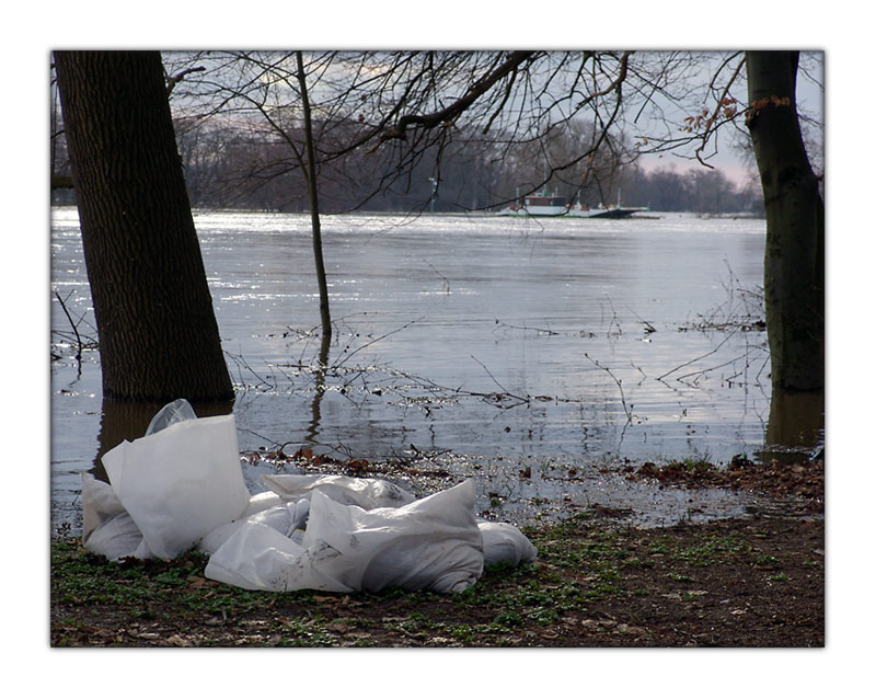 Sieben Sandsäcke gegen die Elbe