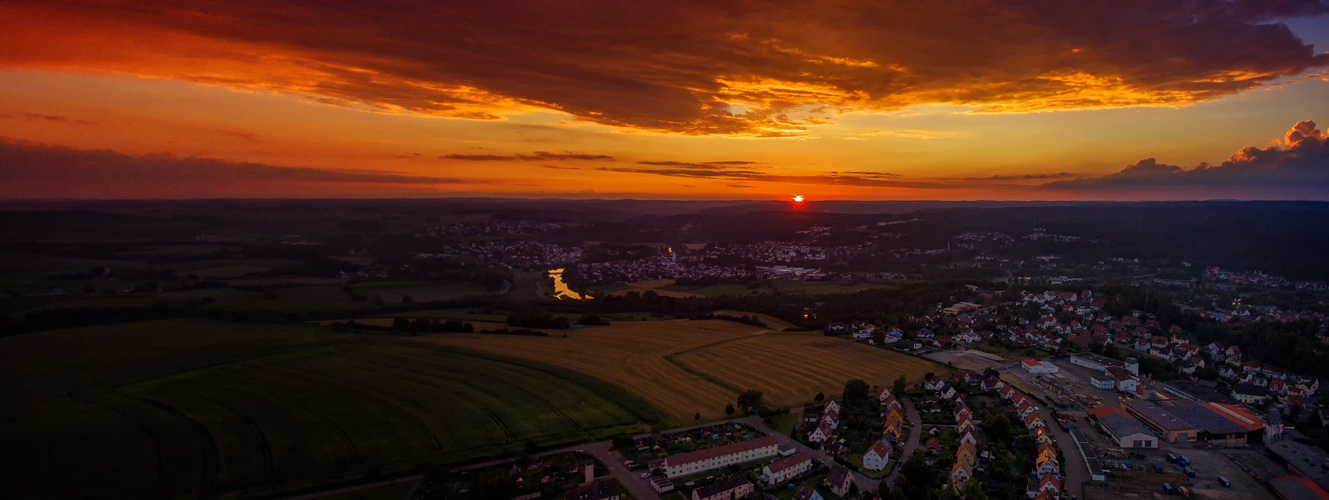 Sigmaringen Richtung Laiz mit Donau Sonnenuntergang Panorama