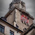 Sigmaringen Schloss Turm und Turmuhr bei Regen