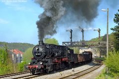 Signalbrücke Roßwein mit Fotogüterzug am 19.04.2009