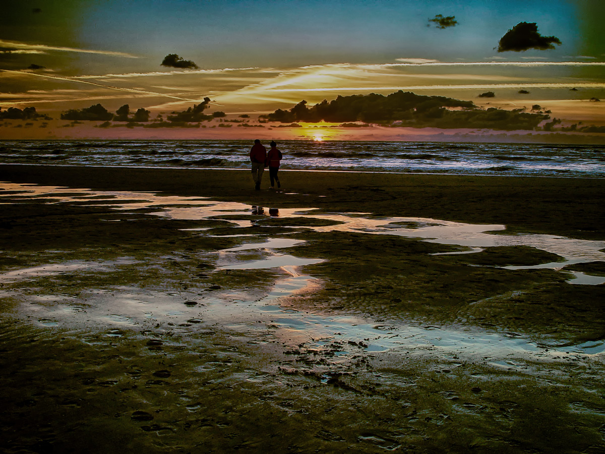 silhouetted by the sea