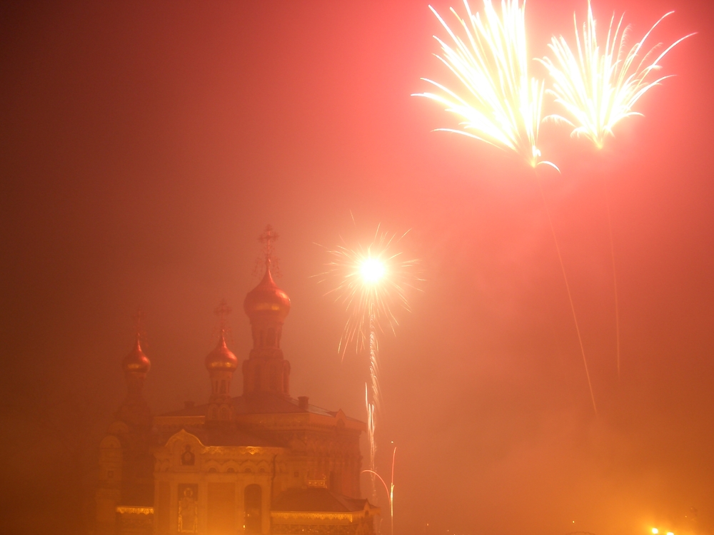 Silvester 2007 auf der Mathildenhöhe im Nebel