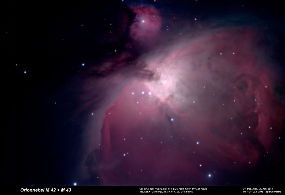 Silvester-Feuerwerk zum Jahresbeginn 2016: Sternentstehung im Orion-Nebel M 42/ M 43