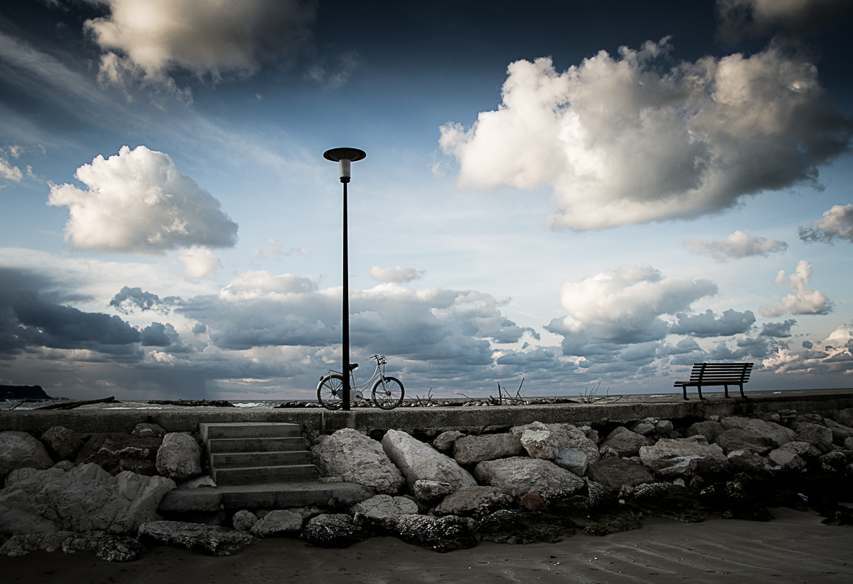 simada colors sea beach clouds bycicle mare sky photos