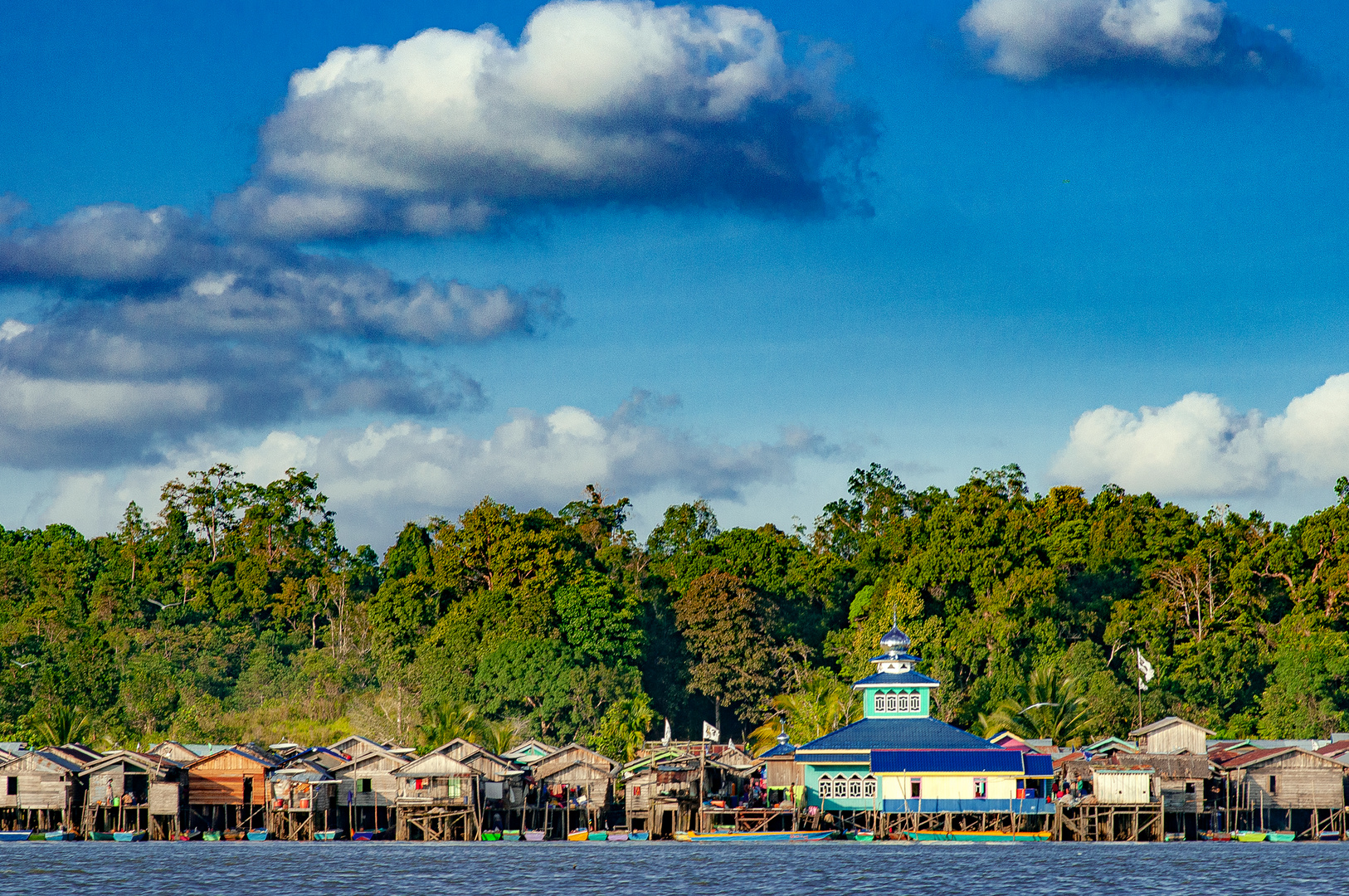 Simple fisherman's houses on the Berau riverbank