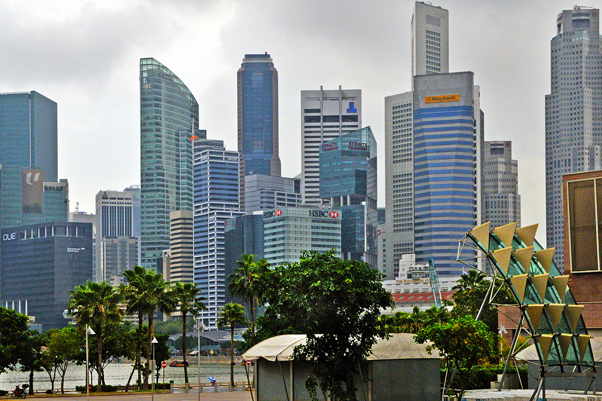 Singapore skyline view out the citybus