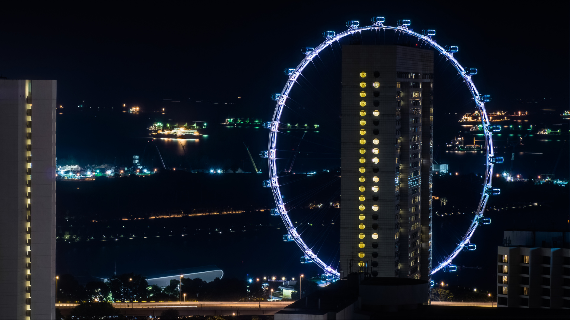 Singapur Flyer bei Nacht