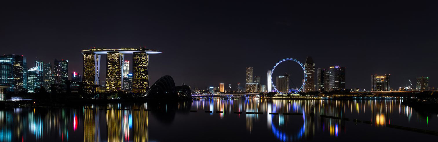 Singapur Skyline Bei Nacht Von Marina Barrage Foto Bild