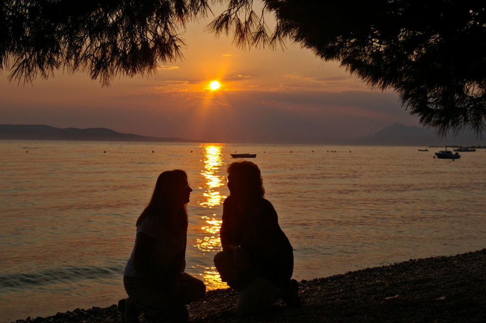 Sisters in sunset