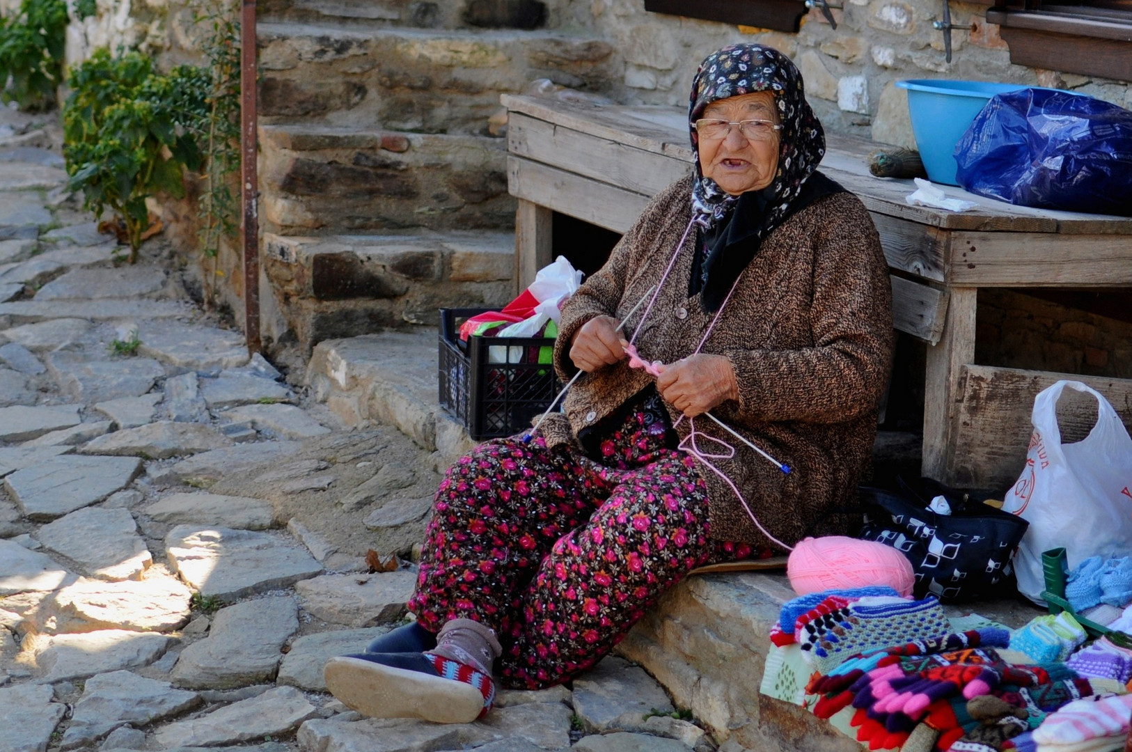 Sitting and knitting