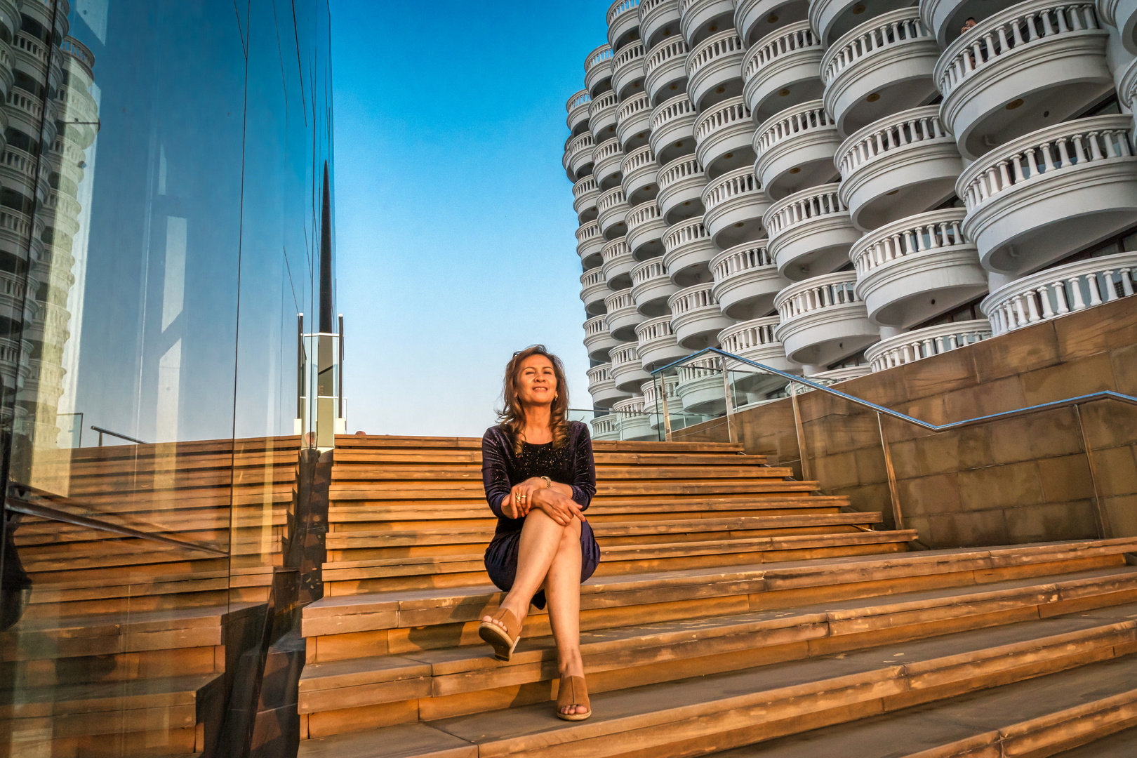 Sitting on stairs