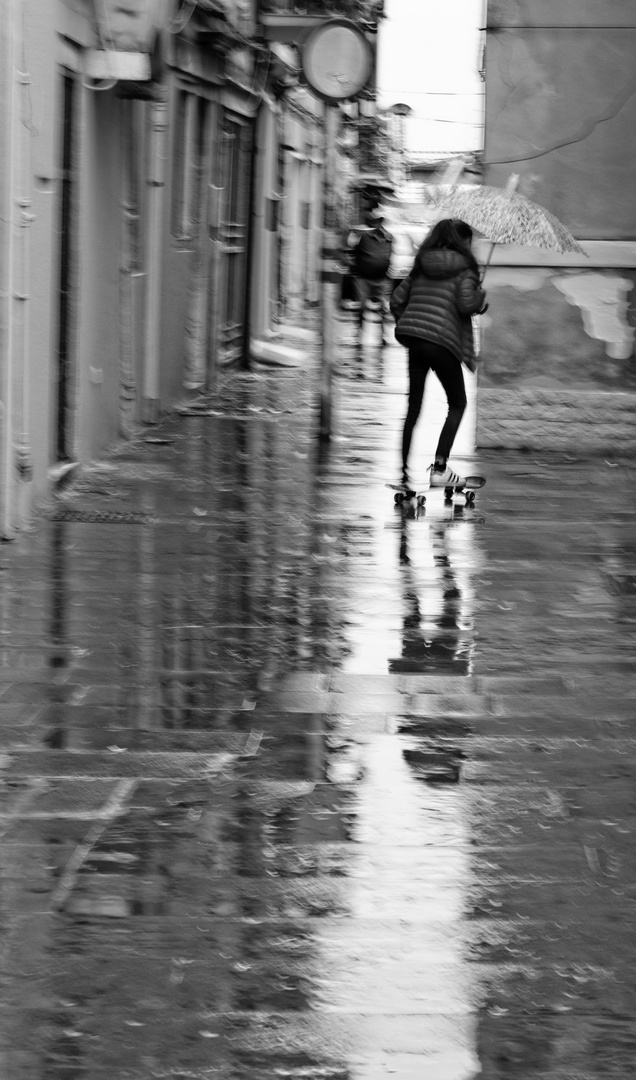 Skateboarding in the rain