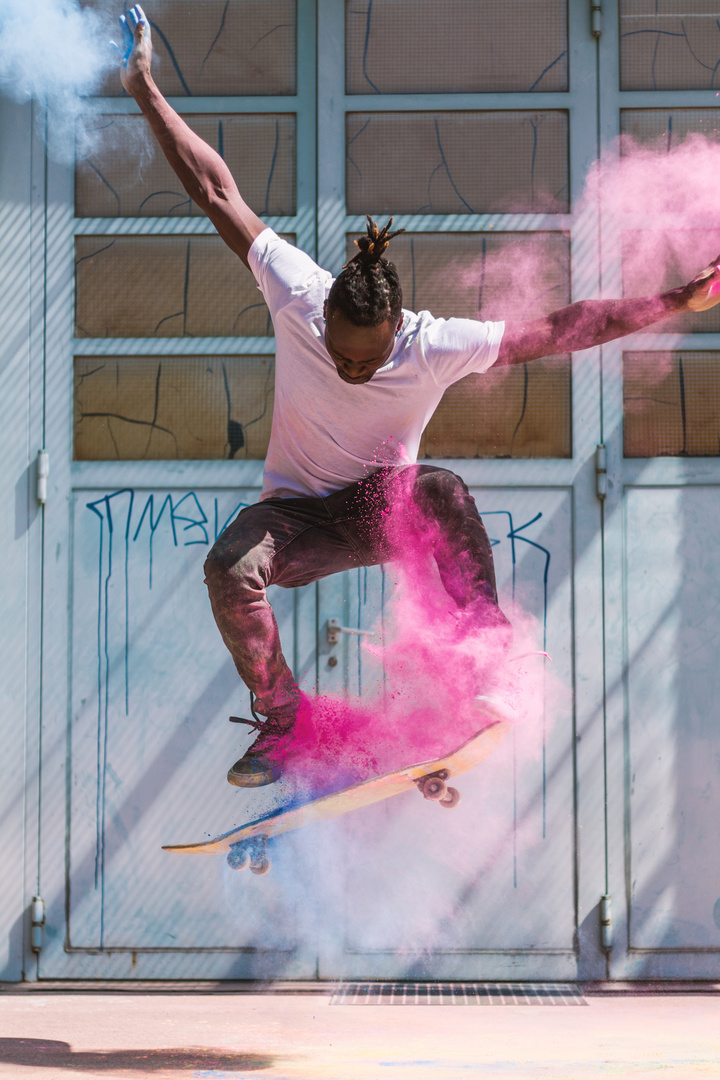 Skating with Holi Powder