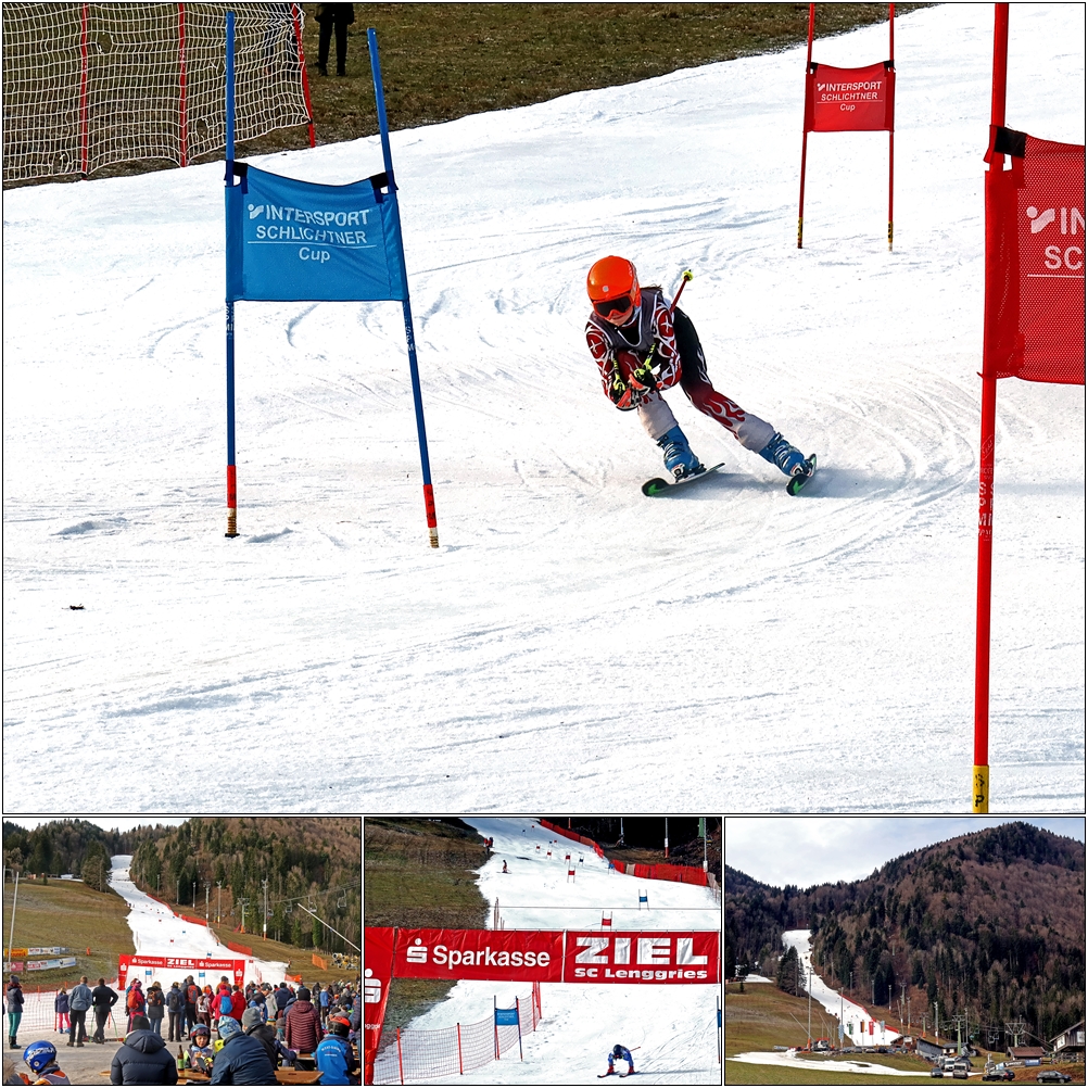 Skirennen auf schmalem Schneestreifen