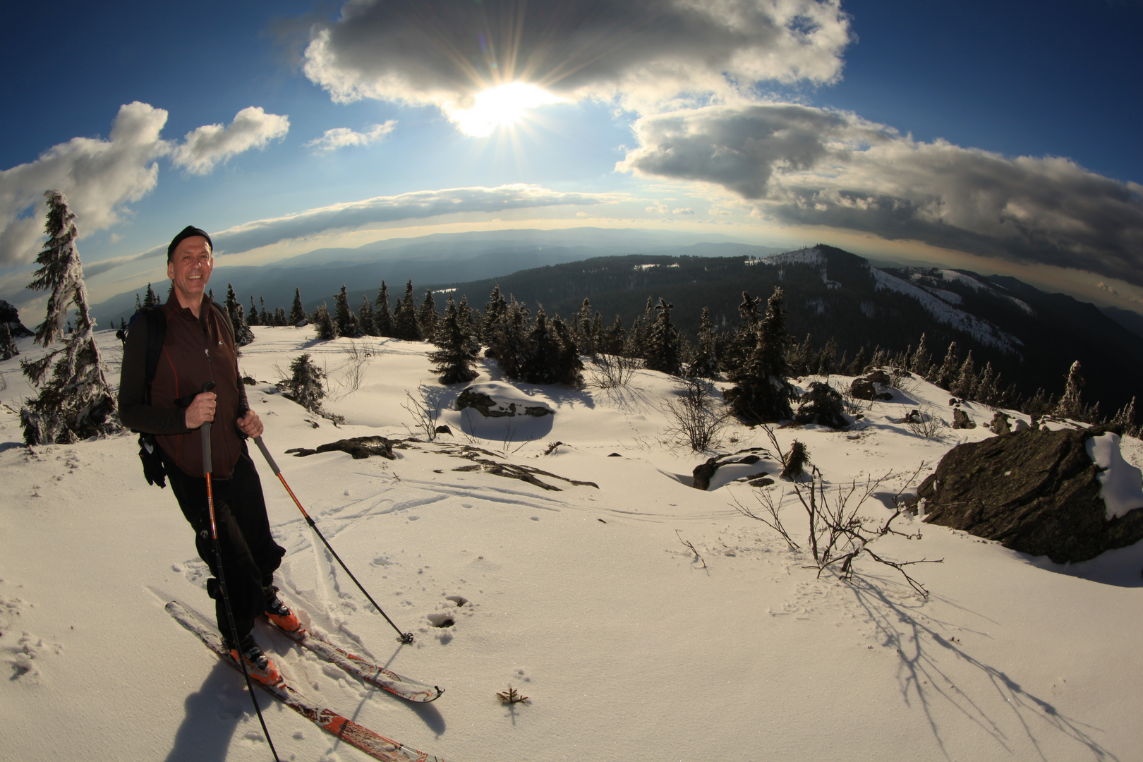 Skitour am Großen Arber, 1456 m,  im Bayrischen Wald, da is schee!!!