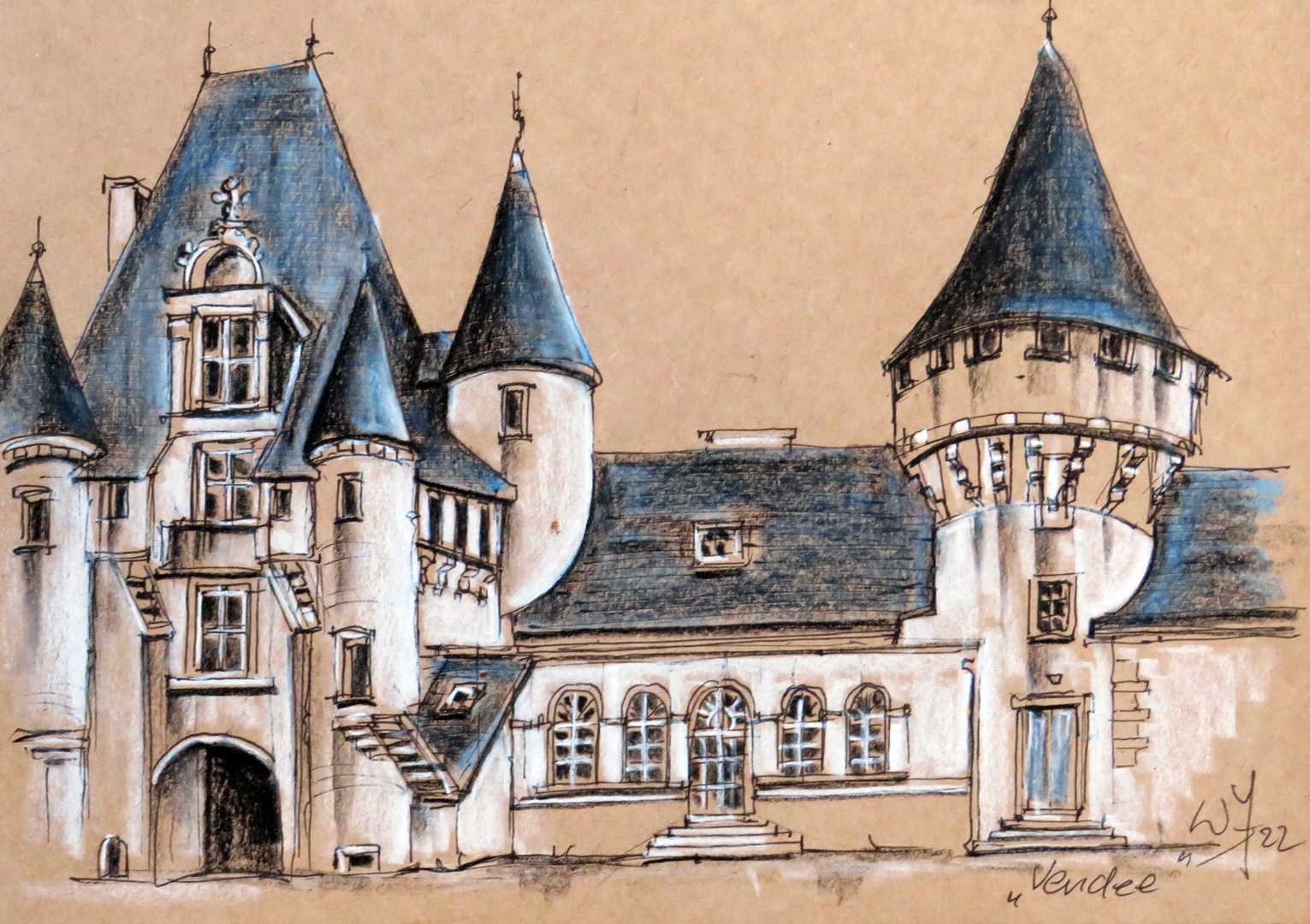 Skizze Le château de JAVERZAY à Chef Boutonne