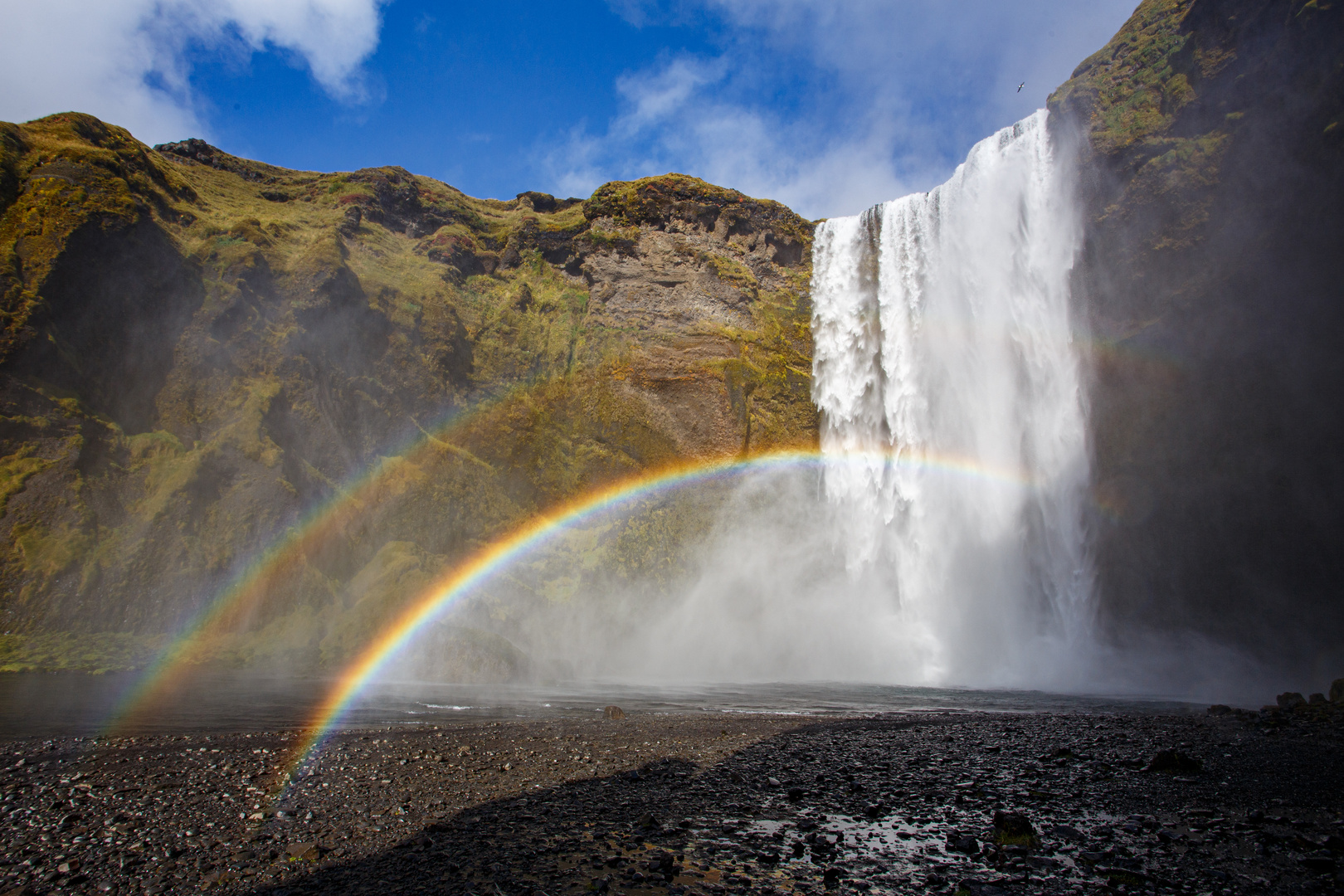 Skogafoss with double rainbow