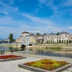 Skopje - im Zentrum am Fluß Vardar, links Denkmal des byzantinischen Kaisers Justinian