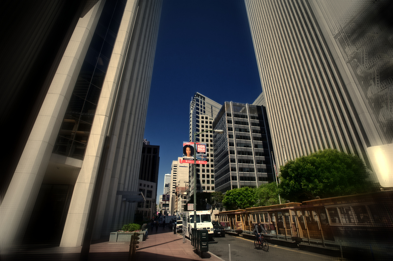 Sky Line with Cable Car in San Francisco,CA