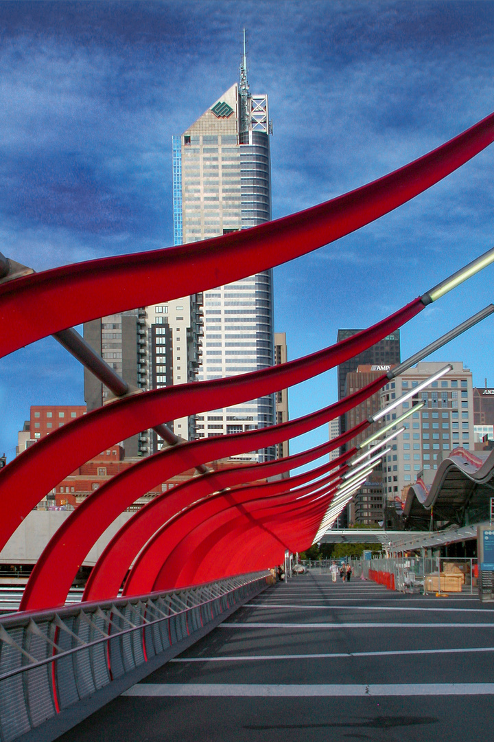 Skyline at a pedestrian overpass