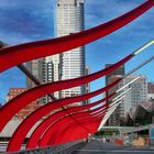 Skyline at a pedestrian overpass